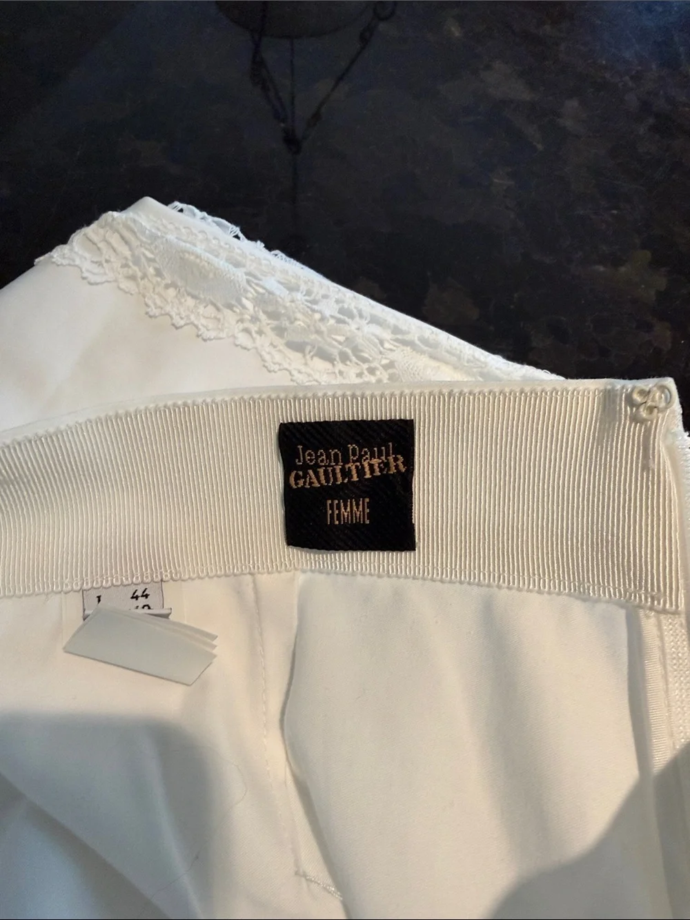 Jean Paul Gaultier White Lace-Trim Skirt